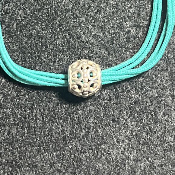 Pandora Multi-strand 5 String Turquoise Bracelet Filigree Charm Bag 925 6.5”-7” - Picture 5 of 6